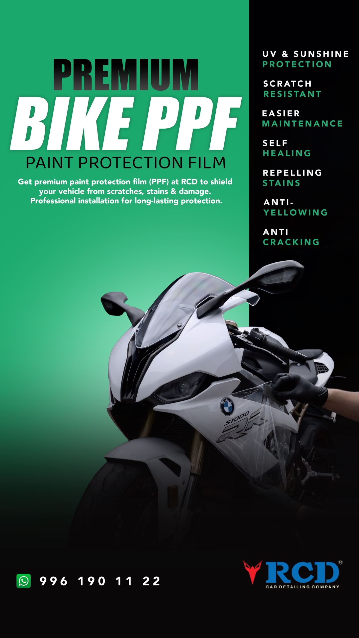 RCD Rahul Car Detailing bike PPF creative — social media campaign by Dezmos